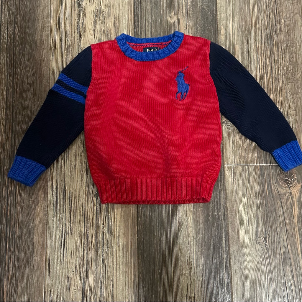 Polo Ralph Lauren Colorblock Thick Sweater 4 4t Red Blue Big Pony Red Blue
